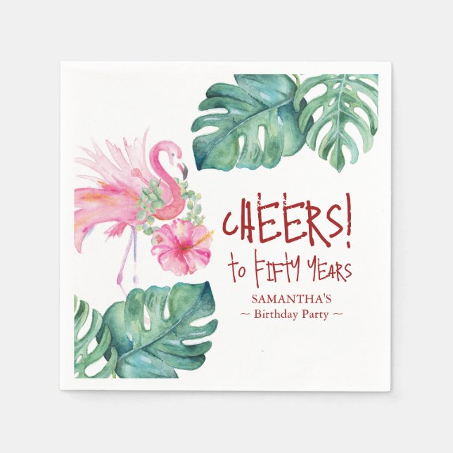Tropical Pink Flamingo 50th Birthday Theme Napkins (Front)