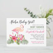 Tropical Pink Flamingo Aloha Baby Girl Shower Invitation (Standing Front)