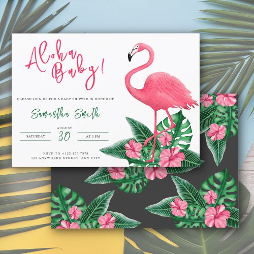 Tropical Pink Flamingo Aloha Baby Shower Invitation