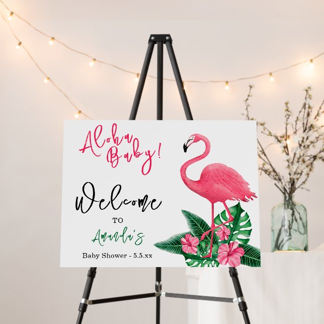 Tropical Pink Flamingo Aloha Baby Shower - Welcome Foam Board (In Situ (Stand))