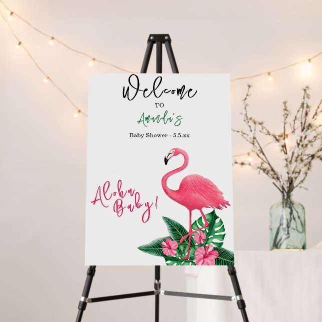 Tropical Pink Flamingo Aloha Baby Shower - Welcome Foam Board (In Situ (Stand))