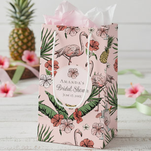 Tropical Pink Flamingo and Hibiscus Bridal Shower Small Gift Bag