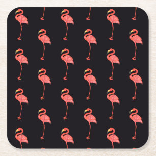 Tropical Pink Flamingo Animal Pattern Square Paper Coaster