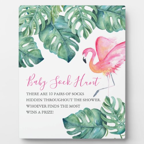Tropical Pink Flamingo Baby Shower Games Sign Plaque