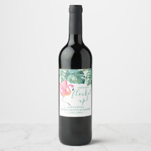 Tropical Pink Flamingo Bachelorette Party Gifts Wine Label