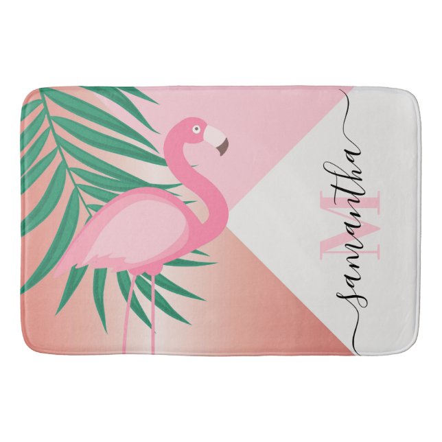 Tropical Pink Flamingo Bath Mat (Front)