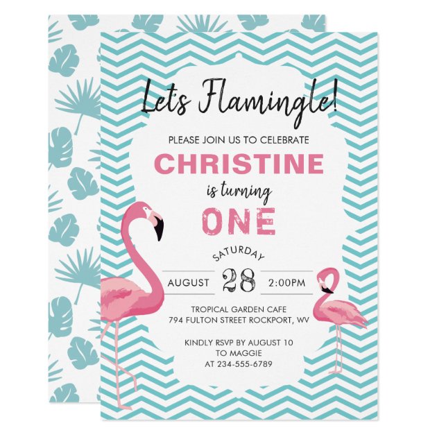 Tropical Pink Flamingo Beach Birthday Invitation