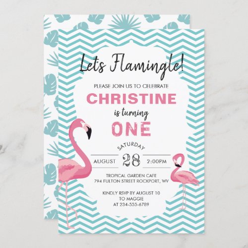 Tropical Pink Flamingo Beach Birthday Invitation