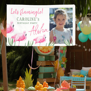 Tropical pink flamingo beach birthday party banner