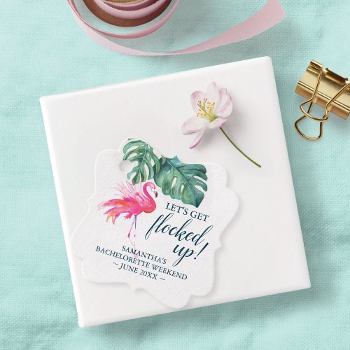 Tropical Pink Flamingo Beach Watercolor Favor Tags