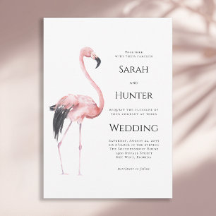 Tropical Pink Flamingo Beach Wedding Invitation