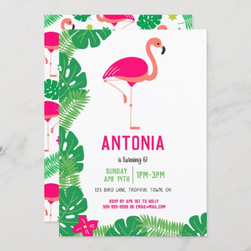 Tropical Pink Flamingo Beautiful Birthday Party Invitation