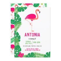 Tropical Pink Flamingo Beautiful Birthday Party Invitation