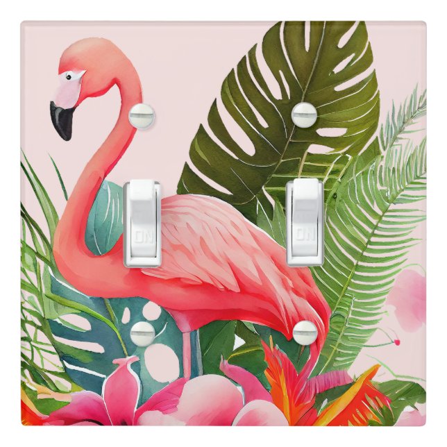Tropical Pink Flamingo Bird Floral  Light Switch Cover (In Situ)