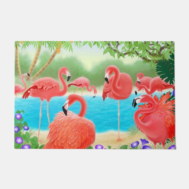 Tropical Pink Flamingo Birds Doormat (Front)