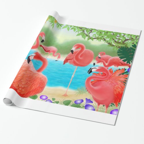 Tropical Pink Flamingo Birds Wrapping Paper