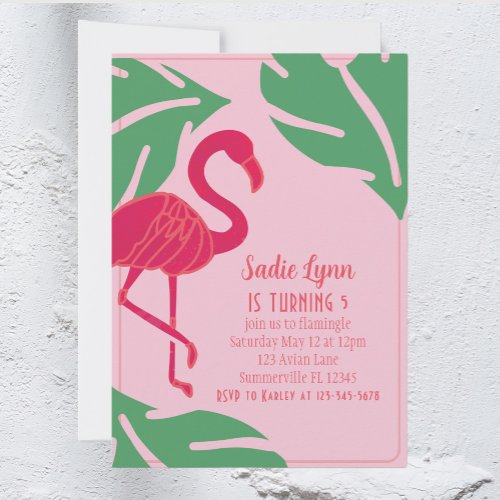 Tropical Pink Flamingo Birthday Invitation