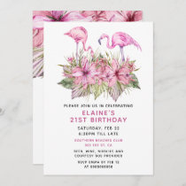 Tropical Pink Flamingo Birthday Party Invitation