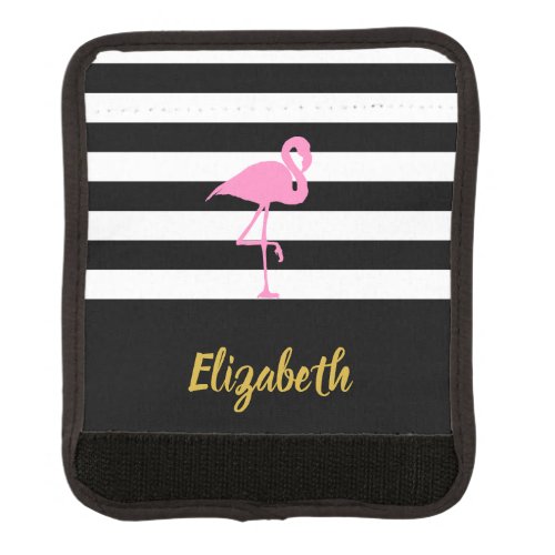 Tropical Pink Flamingo  Black and White Stripes Luggage Handle Wrap