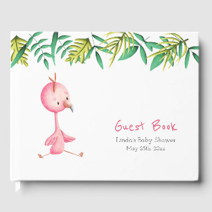 Tropical Pink Flamingo Botanical Baby Shower Guest Book