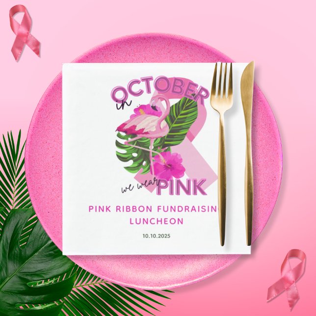 Tropical Pink Flamingo Breast Cancer Fundraising Napkins (Creator Uploaded)
