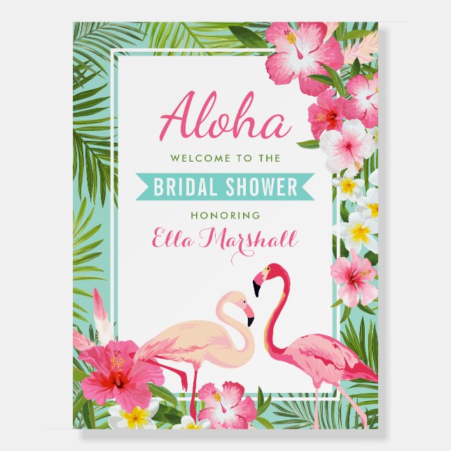 Tropical Pink Flamingo Bridal Shower Welcome Foam Board (Front)