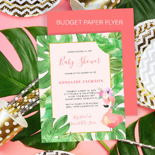 Tropical pink flamingo budget baby shower invite flyer