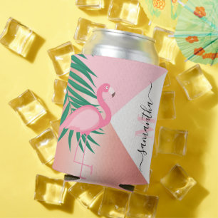 Tropical Pink Flamingo Can Cooler