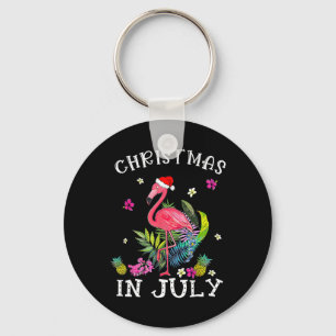 Tropical Pink Flamingo Christmas In July Summer 1 Keychain