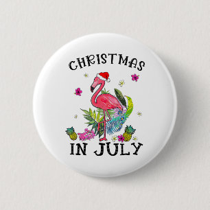Tropical Pink Flamingo Christmas In July Summer Button