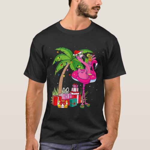 Tropical Pink Flamingo Christmas In July Summer Pa T_Shirt