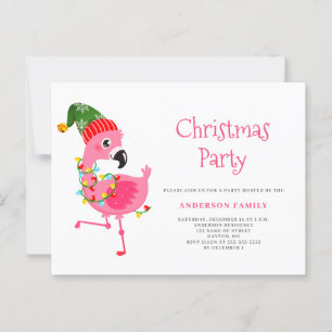 Tropical Pink Flamingo Christmas Party Invitation  Postcard