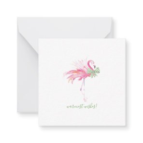 Tropical Pink Flamingo Christmas Watercolor Note Card