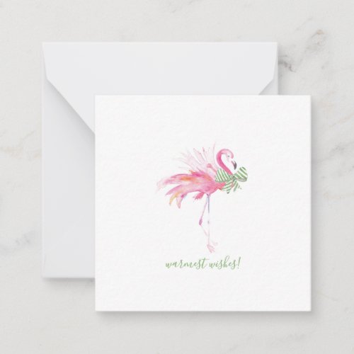 Tropical Pink Flamingo Christmas Watercolor Note Card