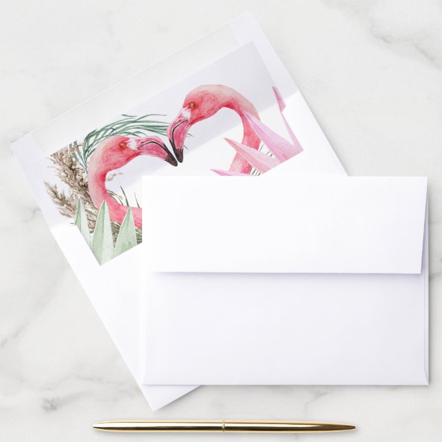 Tropical Pink Flamingo Couple Wedding Envelope Liner (Desk)