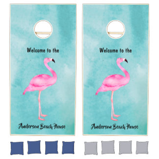 Tropical Pink Flamingo Custom Cornhole Boards Set
