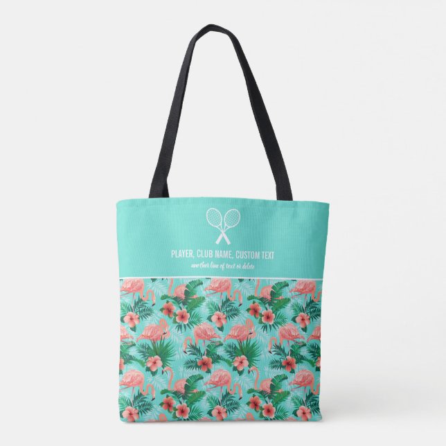 Tropical Pink Flamingo Custom Tennis Rackets Tote Bag (Back)