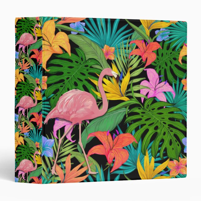 Tropical Pink Flamingo Exotic Foliage  3 Ring Binder (Front/Spine)