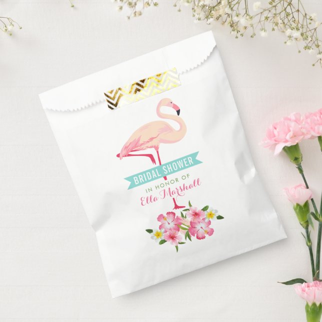 Tropical Pink Flamingo Floral Bridal Shower Favor Bag (Sealed)