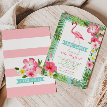 Tropical Pink Flamingo Floral Bridal Shower Invitation by Plush_Paper at Zazzle