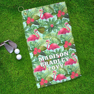 Tropical Pink Flamingo Floral Girly Pattern Custom Golf Towel