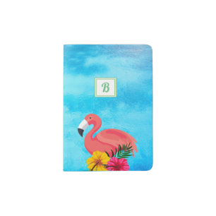 Tropical Pink Flamingo & Flower   Monogram Passport Holder