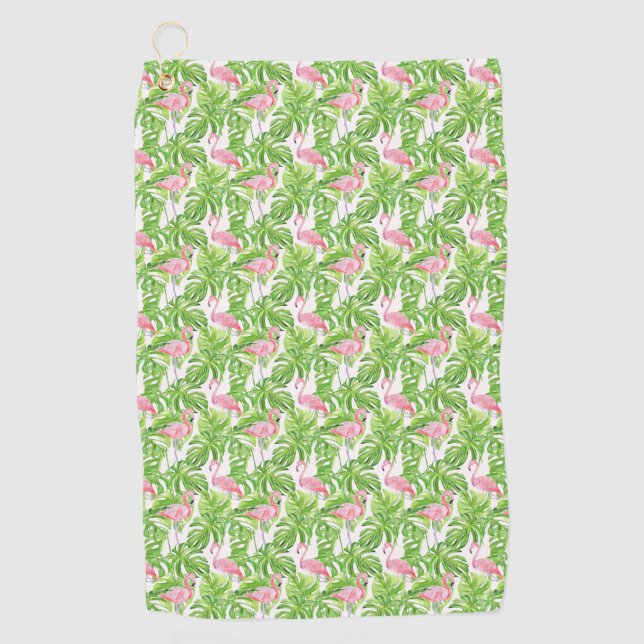 Tropical Pink Flamingo Golf Towel (Front)