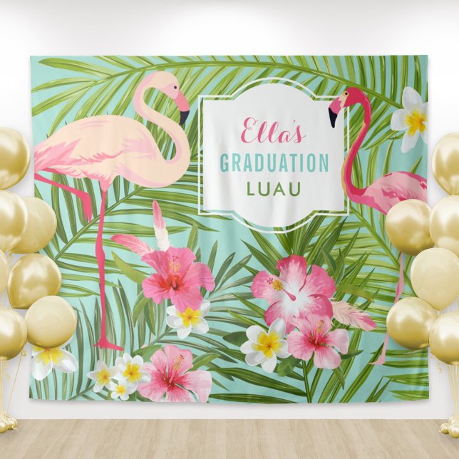 Tropical Pink Flamingo Graduation Luau Backdrop (Creator Uploaded)