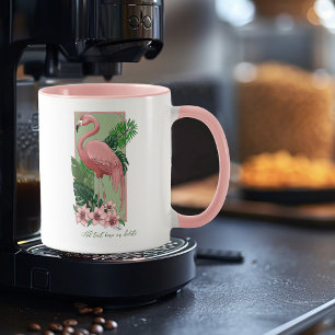 Tropical Pink Flamingo Green Palm Leaves Lilly  Mug