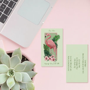 Tropical Pink Flamingo Green Palm Leaves Lily Business Card