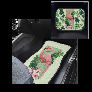 Tropical Pink Flamingo Green Palm Leaves Lily Car Floor Mat