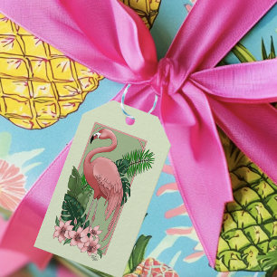 Tropical Pink Flamingo Green Palm Leaves Lily Gift Tags