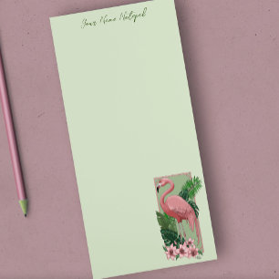 Tropical Pink Flamingo Green Palm Leaves Lily Magnetic Notepad