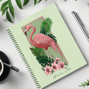Tropical Pink Flamingo Green Palm Leaves Lily Notebook